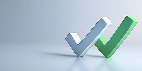 Poster - 3D illustration of two Check marks, one green and one white