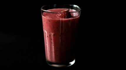 Poster - a glass of a smoothie with a strawberry on top of it