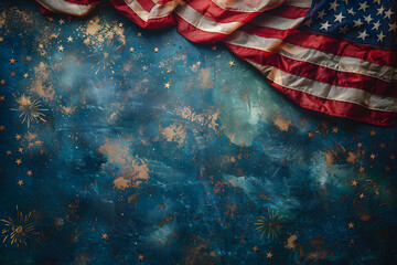 Wall Mural - American Flag colors and fireworks mockup background with copy space . 4 July independence day concept celebration