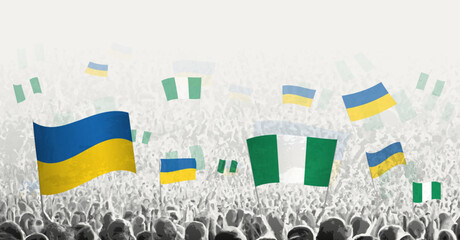 Sticker - People waving flag of Nigeria and Ukraine, symbolizing Nigeria solidarity for Ukraine.