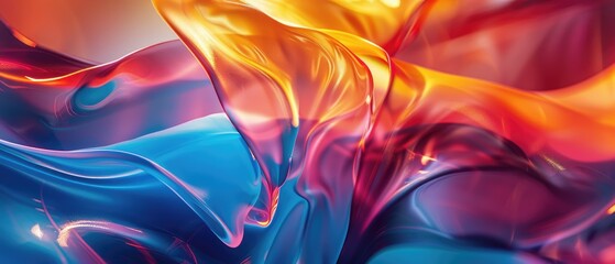 Wall Mural - A background in abstract 3D full shape illustration, depicting a color flow of azure, ruby, and amber liquid waves for various design projects like presentations, brochures, booklets, or posters.