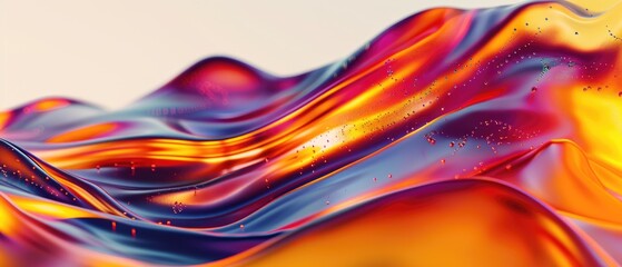 Wall Mural - Vibrant Liquid Flow Azure, Ruby, Amber Abstract Wave