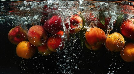 Wall Mural - Ripe fruit with water droplets falling might be an enticing and exhilarating sight