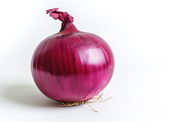 A vibrant red onion bulb, fresh and whole, isolated on a clean white background. This raw, organic vegetable is a healthy ingredient full of nutrition.