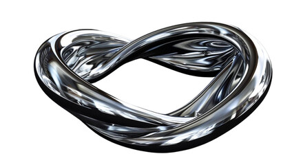 Wall Mural - Abstract chrome metal ring isolated. Futuristic silver ring. Wavy liquid metal shape rotating around empty space