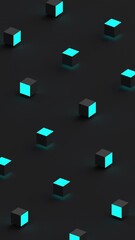 Poster - Abstract vertical animation, dark geometric background with rotating cubes, 4k seamless looped video, 3d render