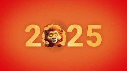 Wall Mural - lion peeking out of a hole. concept 2025 new year sign. created with generative ai.