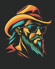 Wall Mural - A bearded man in a hat and sunglasses exudes coolness