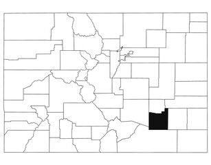  Map of Otero County in Colorado state on white background. single County map highlighted by black colour on Colorado map. UNITED STATES, US