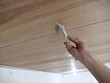 Painter applying wooden clear varnish