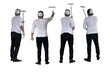 © airdone - Asian male painter painting wall with roller brush, cut out isolated