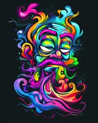 Wall Mural - Colorful drawing of a mans face features on a black background, ideal for t-shirt graphic design