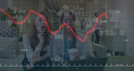 Poster - Image of data processing over diverse businesswomen talking