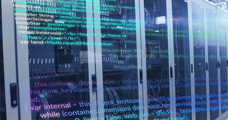 Poster - Image of mathematical equations and data processing over computer servers