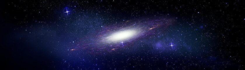 Wall Mural - Shiny galaxy and stars in celestial cosmos, banner design