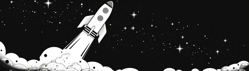 Space exploration flat design side view outer space theme water color black and white