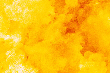 Lemon yellow gold amber orange mustard white abstract watercolor. Colorful art background. Bright vibrant fire hot. Daub stain chaos grunge rough grain. Design.