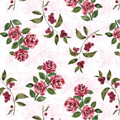 Wall Mural - Painted watercolor rose and flower pattern