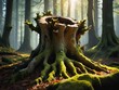 beautiful forest with stump trees and green moss