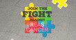 Image of fight against breast cancer text over puzzle and head