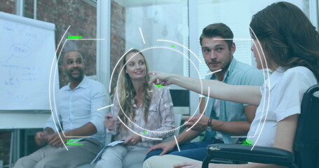 Poster - Image of scope scanning over diverse business people in office