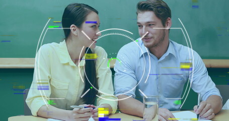 Poster - Image of scope scanning over diverse business people in office