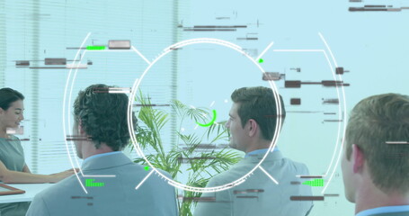 Poster - Image of scope scanning over diverse business people in office