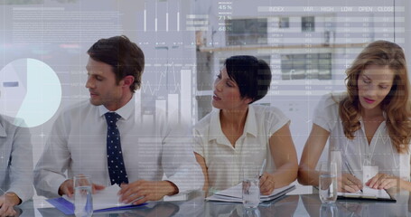 Poster - Image of data processing over diverse business people