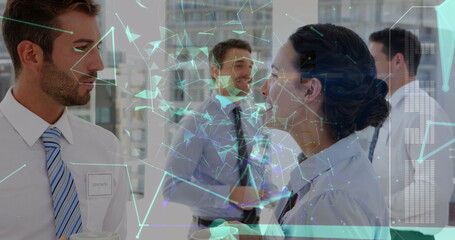 Poster - Image of data processing and text over diverse business people