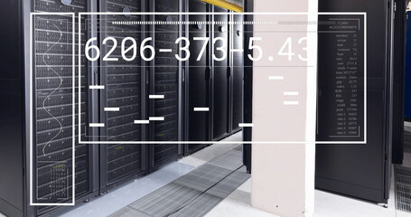 Poster - Image of interface with data processing against computer server room