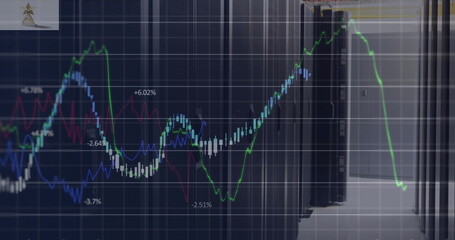 Poster - Image of financial data processing against computer server room