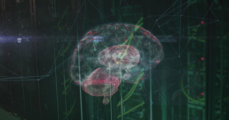 Poster - Image of network of connections and brain over server room