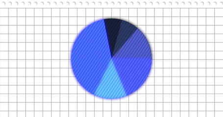 Poster - Image of blue color rotating pie chart over grid pattern against white background