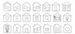 a set of icons for houses, housing, animal shelter, property, cottage, real estate, housing protection, contour symbols of the house, flat vector illustration, logo