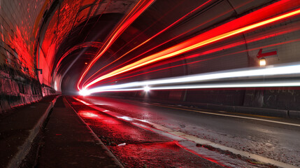 Poster - colorful light trails in the tunnel, abstract background, futuristic tech wallpaper 