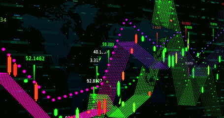 Poster - digital image of financial data processing against black background