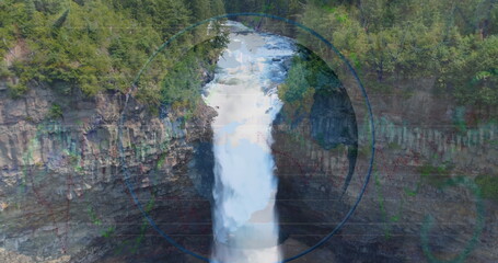Poster - Image of financial graphs and data over waterfall