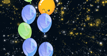 Wall Mural - Image of balloons floating over black background with dots