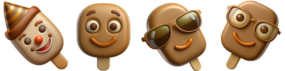 Set of emoticons in chocolate ice-cream . World emoji day.Ai generated. Cut out. White or transparent background.