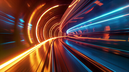 Poster - colorful light trails in the tunnel, abstract background, futuristic tech wallpaper 