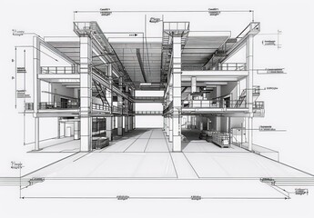 Aufkleber - Industrial construction, wireframe rendering, technical illustration