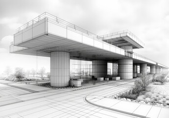 Aufkleber - Industrial construction, wireframe rendering, technical illustration