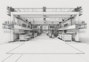 Aufkleber - Wireframe rendering of an ancient building in the classical style