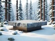 empty stone podium in the winter forest. christmas and winter year concept.