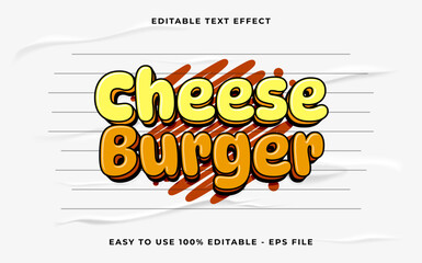 Poster - cheese burger 3d editable vector text effect. simple style text effect.
