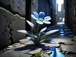 a small blue flower that is on the ground