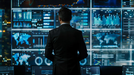 Poster - businessman working with business sales growth data statistics on virtual screen, futuristic digital