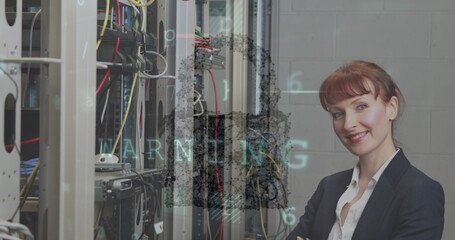 Poster - Image of data processing over female caucasian server room workers
