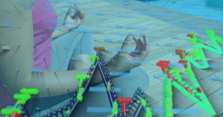 Poster - Image of data processing over biracial woman using smartphone