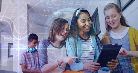 Poster - image of data processing over diverse students walking